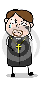 Sad - Cartoon Priest Religious Vector Illustration