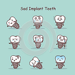 Sad cartoon tooth implant set