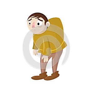 Sad cartoon vector hunchback. Design for print, mascot, emblem, t-shirt, party decoration, sticker photo