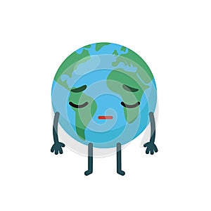 Sad character emotional planet earth. Environment day concept.
