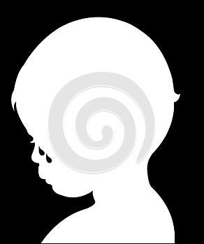Sad child crying, silhouette vector