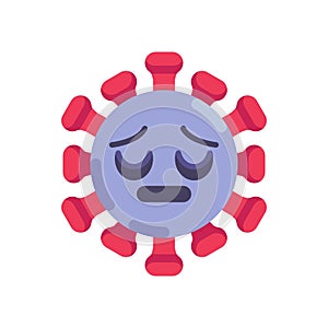 Sad coronavirus emoticon flat icon