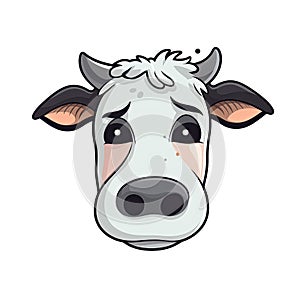 Sad Cow Face Sticker On Isolated Tansparent Background, Png, Logo. Generative AI