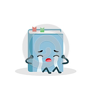 Sad cry book emoji character. Flat vector illustration for web and graphic design