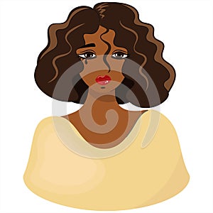 Sad crying African American girl going through life problems. Portrait of sad emotion of crying woman. An unhappy