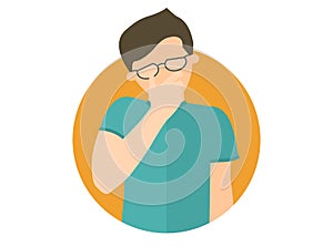 Sad, crying, depressed boy in glasses. Flat design icon. Handsome man in grief, sorrow, trouble. Simply editable isolated on white