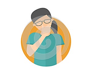 Sad, crying, depressed caucasian girl in glasses. Flat design icon. Pretty woman in grief, sorrow, trouble. Simply editable isolat