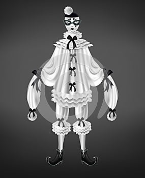 Sad and crying harlequin costume realistic vector