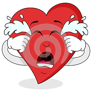 Sad Crying Red Heart Cartoon Character