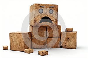 Sad cube character made of brown blocks