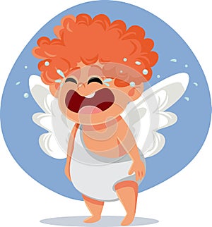 Sad Cupid Crying Vector Cartoon Illustration