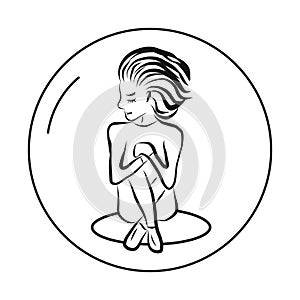 A sad and depressed girl is sitting in a symbolic bubble. A depressed teenager is an introvert. A sad woman, an unhappy and