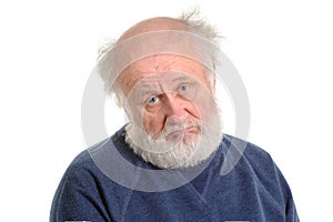 Sad depressing old man isolated portrait