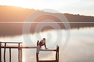 Give up, sad desperate man sitting alone, problems and solitude, failure concept photo