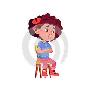 Sad Emotion Girl Child Sitting On Chair Vector