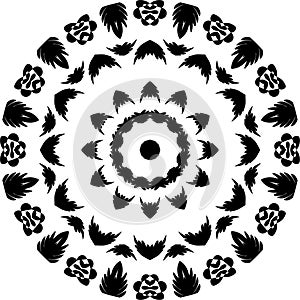 Sad face art, black flowers, Black and white floral leaf line art Mandala round design Illustration, Horror type.