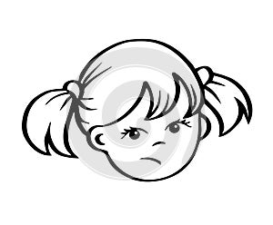 Sad face of a little girl on a white background