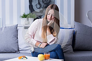 Sad female with hypoglycemia