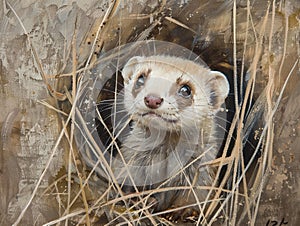 sad ferret in the grass