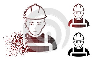 Sad Fragmented Pixelated Halftone Worker Icon