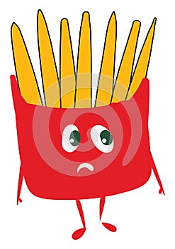 A sad French fries packet, vector or color illustration