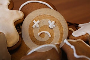 Sad gingerbread man in the woven basket