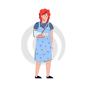 Sad girl with a broken injured bandaged arm a vector isolated illustration