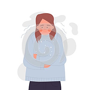 Sad girl feeling cold temperature
