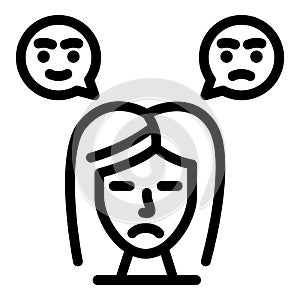 Sad girl icon, outline style