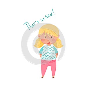 Sad Girl Putting Arms Behind Back Feeling Upset and Sorry Vector Illustration
