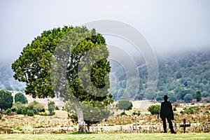 Sad Hill Cemetery with cowboy silhouette, Spain