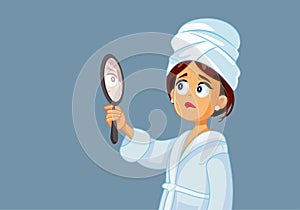 Sad Insecure Woman Looking into the Mirror Vector Cartoon