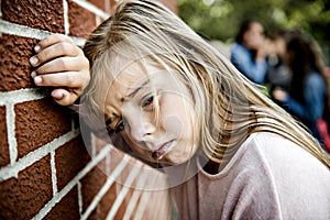 Sad intimidation moment Elementary Age Bullying in Schoolyard