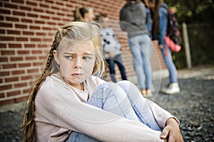 Sad intimidation moment Elementary Age Bullying in Schoolyard