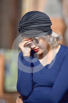 A Sad Islamic Woman Wearing Turban