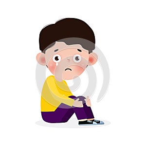 Sad Kid ,Depressed child looking lonely, Sad little kid sitting alone and cry, helpless, bullying isolated on white background