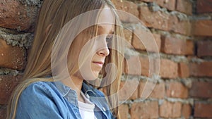 Sad Kid, Unhappy Child, Thoughtful Bullied Teenager Girl Outdoor in Park, Children Sadness, Depression Portrait of Adolescents