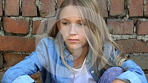 Sad Kid,Unhappy Child,Thoughtful Bullied Teenager Girl Outdoor in Park,Children Sadness,Depression Portrait of Adolescents