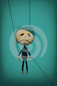 Sad lifeless puppet. Mental health, depression concept.