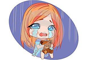 Sad little girl with teddy bear