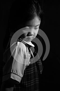 Sad and Lonely Child, Asian, in Black and White