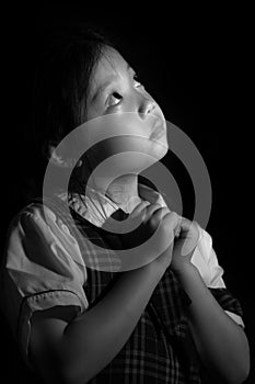 Sad and Lonely Kid, Asian, in Black and White