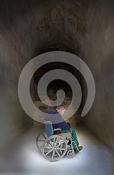 Sad Lonely Senior Elderly Man in Wheelchair, Aging