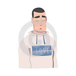 Sad Male Character Suffering Because of Lost Love and Heartbreak Vector Illustration photo