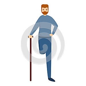 Sad man with amputated leg icon, cartoon style