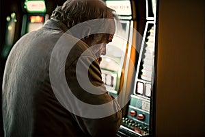 Sad man at gambling machine - generative AI