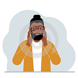 Sad man with glasses. Vision problem concept. Vector