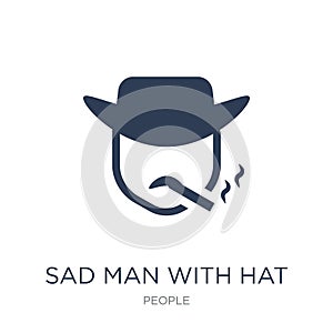 Sad man with hat icon. Trendy flat vector Sad man with hat icon