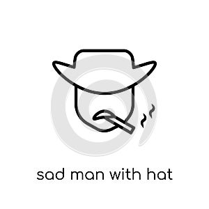 Sad man with hat icon. Trendy modern flat linear vector Sad man