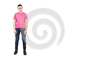 Sad man in light studio. White background